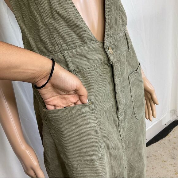 ZARA khaki corduroy pinafore midi cotton overall dress M - Picture 13 of 15
